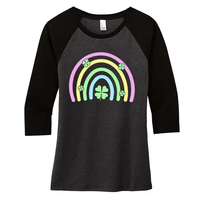 Green Four Leaf Clover Rainbow Happy St Patricks Day Women's Tri-Blend 3/4-Sleeve Raglan Shirt