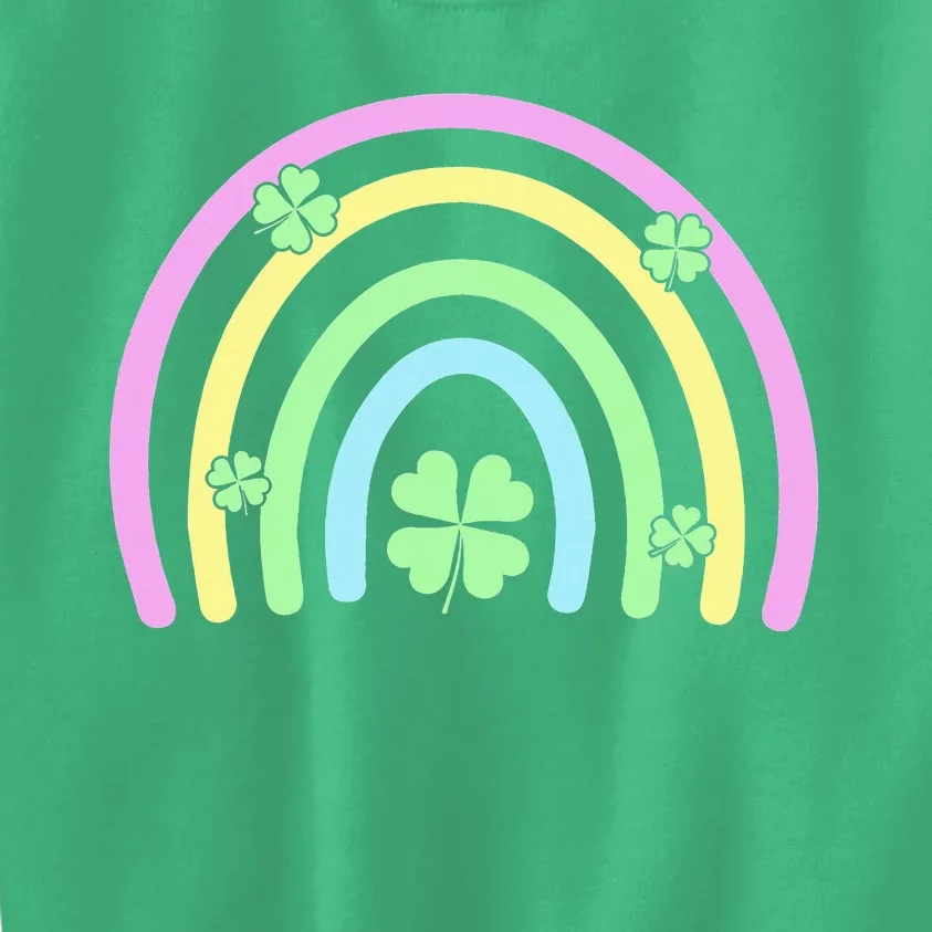 Green Four Leaf Clover Rainbow Happy St Patricks Day Kids Sweatshirt