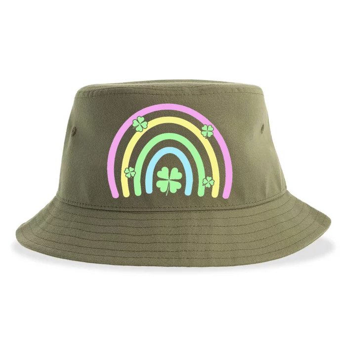 Green Four Leaf Clover Rainbow Happy St Patricks Day Sustainable Bucket Hat