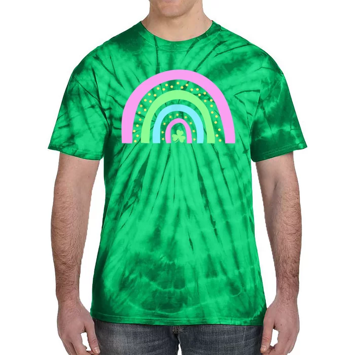 Green Four Leaf Clover Rainbow St Patrick's Day Tie-Dye T-Shirt