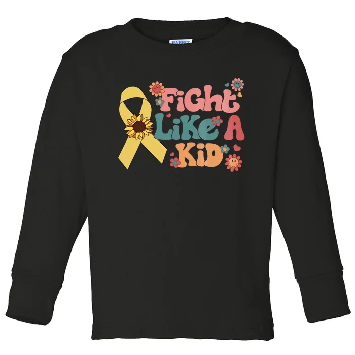 Groovy Fight Like A Childhood Cancer Awareness Month Toddler Long Sleeve Shirt