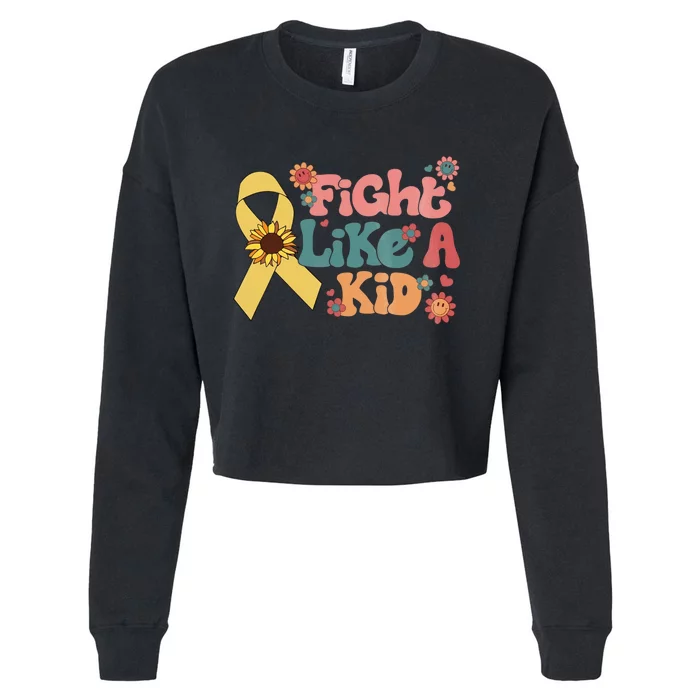 Groovy Fight Like A Childhood Cancer Awareness Month Cropped Pullover Crew