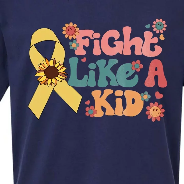 Groovy Fight Like A Childhood Cancer Awareness Month Sueded Cloud Jersey T-Shirt