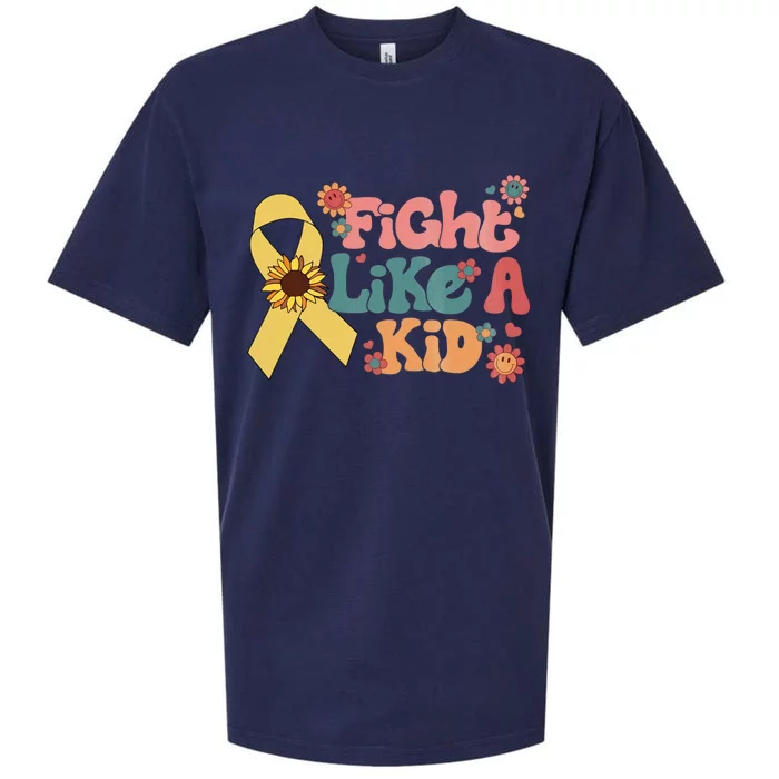 Groovy Fight Like A Childhood Cancer Awareness Month Sueded Cloud Jersey T-Shirt