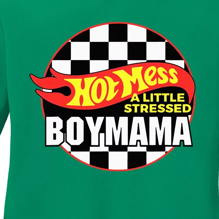 Gifts For Mom Hot Mess A Little Stressed Boy Mama Ladies Long Sleeve Shirt