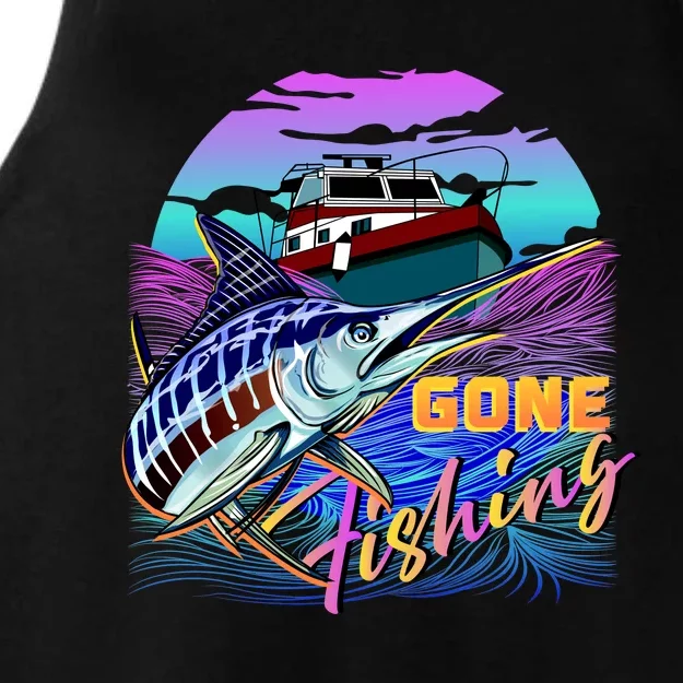 Gone Fishing Marlin Boat Ladies Tri-Blend Wicking Tank