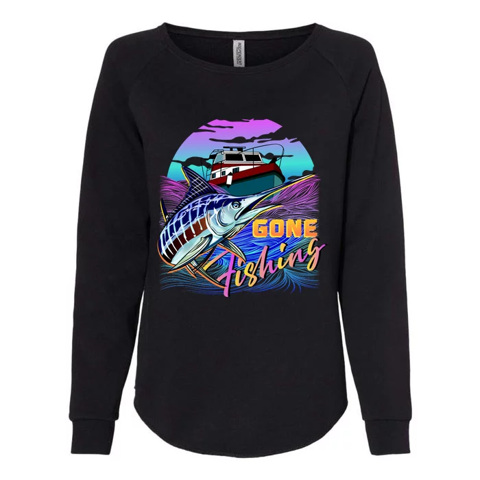 Gone Fishing Marlin Boat Womens California Wash Sweatshirt