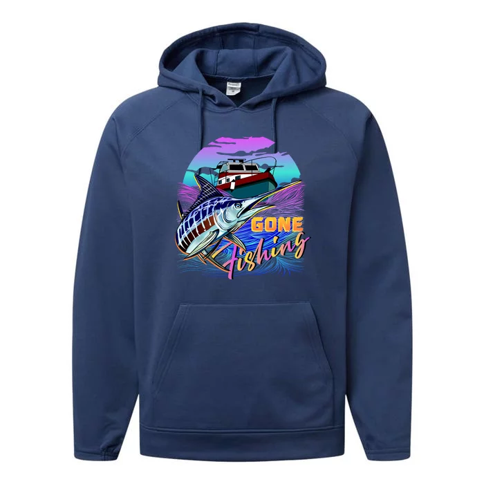 Gone Fishing Marlin Boat Performance Fleece Hoodie