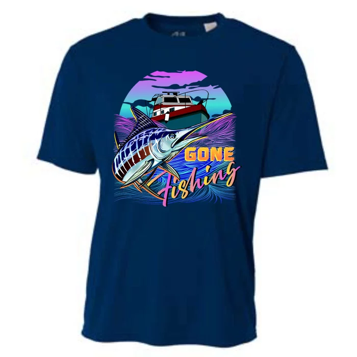 Gone Fishing Marlin Boat Cooling Performance Crew T-Shirt