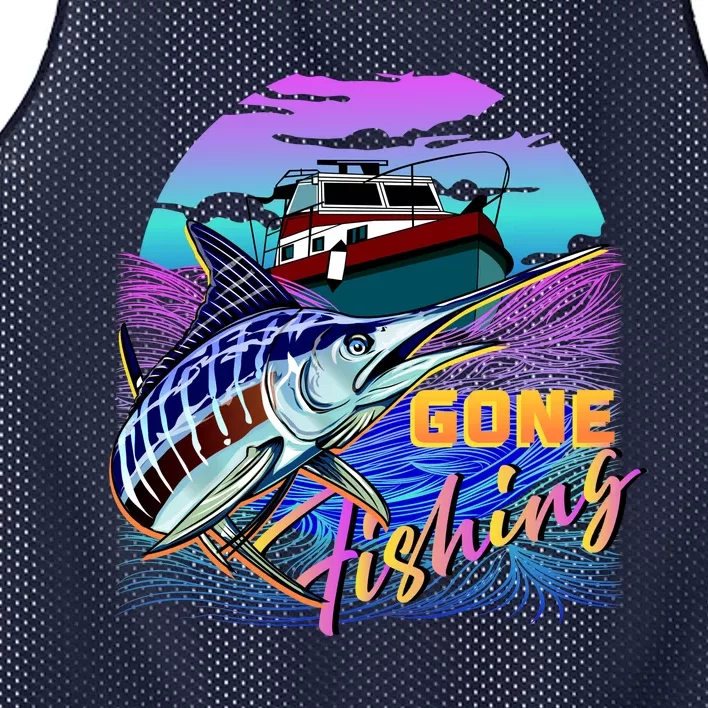 Gone Fishing Marlin Boat Mesh Reversible Basketball Jersey Tank