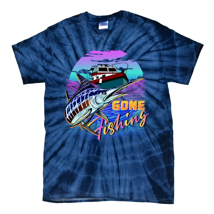 Gone Fishing Marlin Boat Tie-Dye T-Shirt