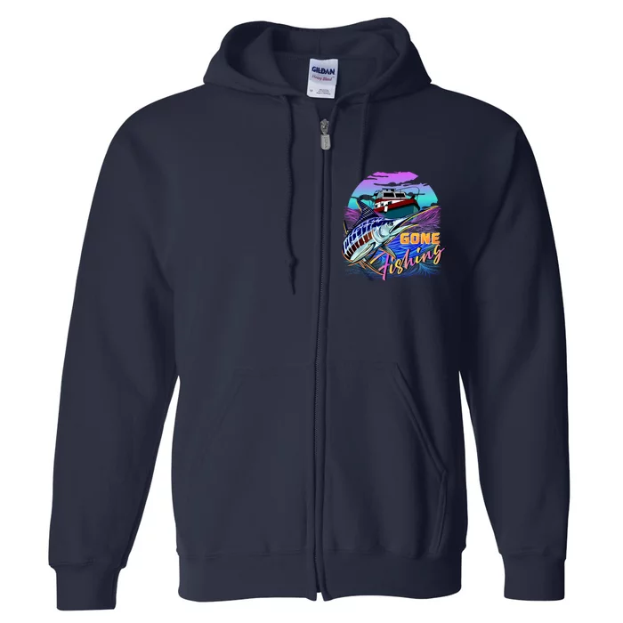 Gone Fishing Marlin Boat Full Zip Hoodie