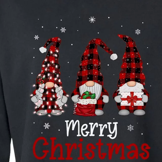 Gnome Family Merry Christmas Red Plaid Xmas Cropped Pullover Crew