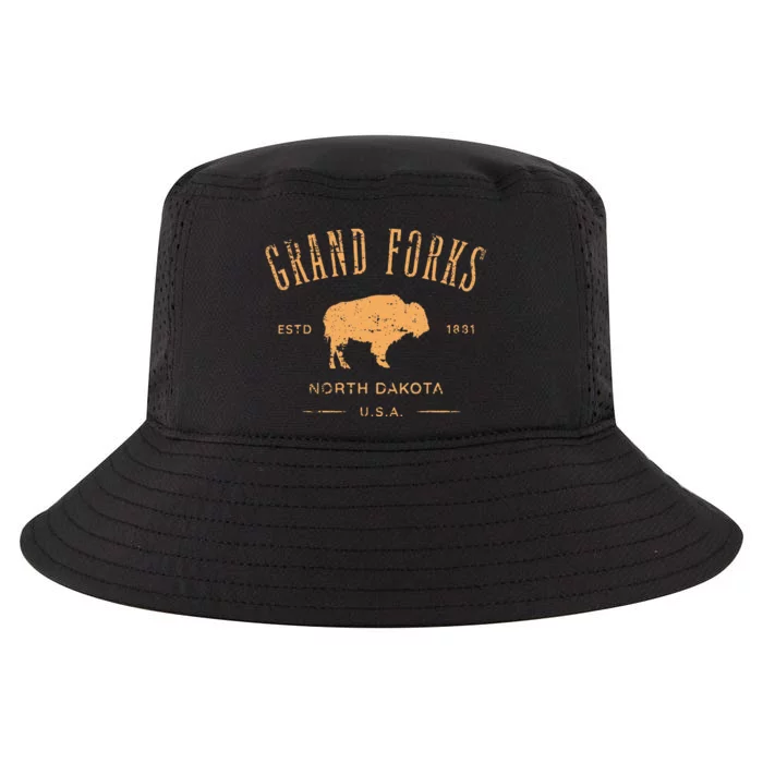 Grand Forks North Dakota Souvenir Distressed Style Design Cool Comfort Performance Bucket Hat