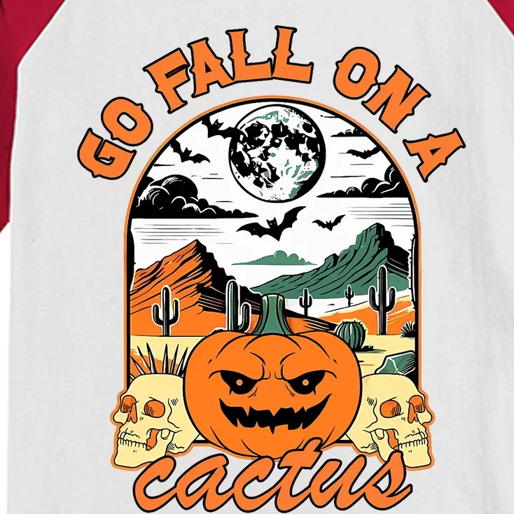 Go Fall On A Cactus Pumpkin Western Spooky Halloween Kids Colorblock Raglan Jersey