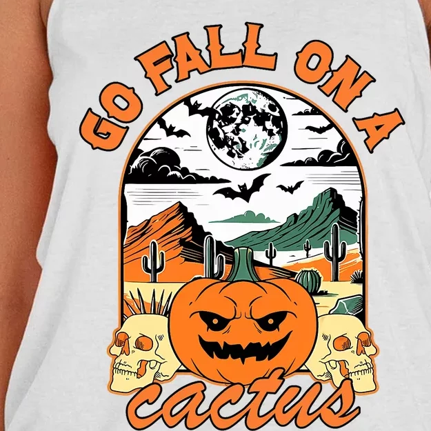 Go Fall On A Cactus Pumpkin Western Spooky Halloween Women's Knotted Racerback Tank