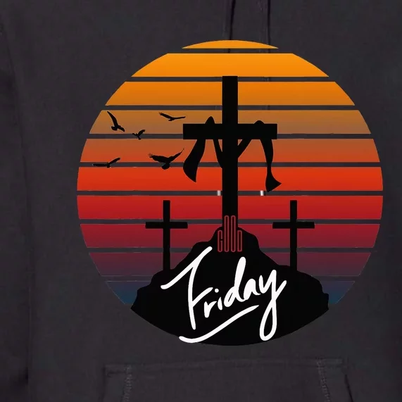 Good Friday On Cross Groovy Premium Hoodie