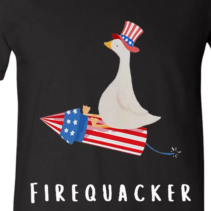 Goose Fourth Of July Firequacker Independence Day V-Neck T-Shirt