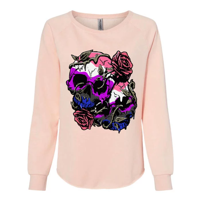 Gender Fluid Pride Flag Skull Roses Subtle Lgbtq Womens California Wash Sweatshirt