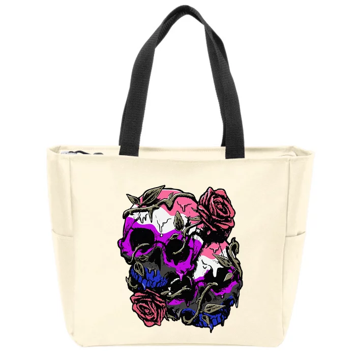 Gender Fluid Pride Flag Skull Roses Subtle Lgbtq Zip Tote Bag