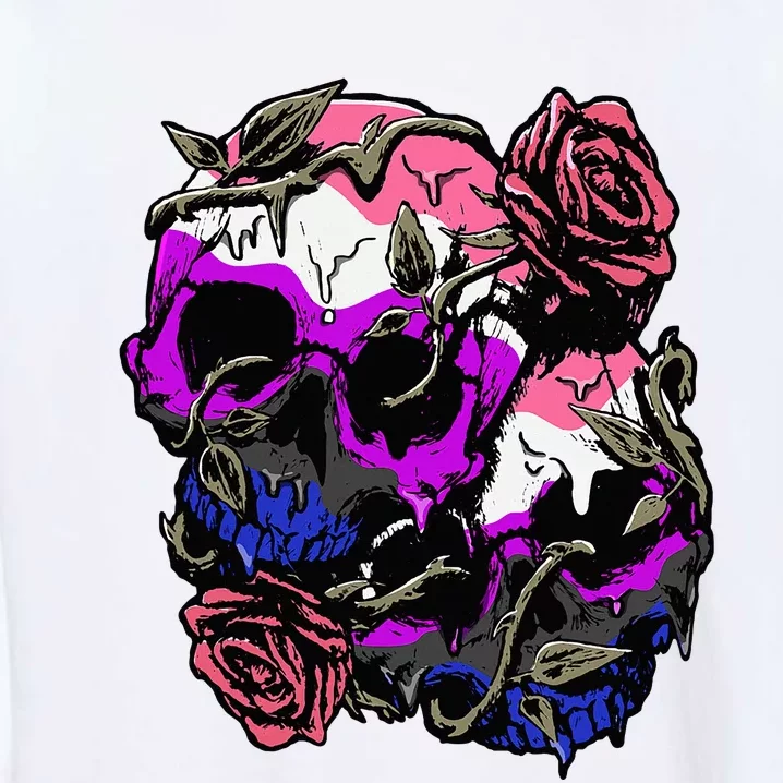 Gender Fluid Pride Flag Skull Roses Subtle Lgbtq Garment-Dyed Sweatshirt