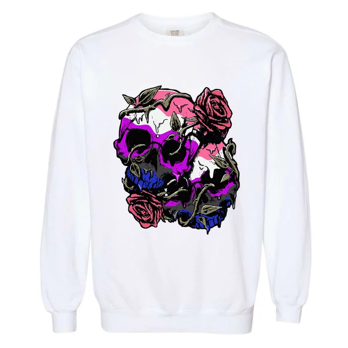 Gender Fluid Pride Flag Skull Roses Subtle Lgbtq Garment-Dyed Sweatshirt