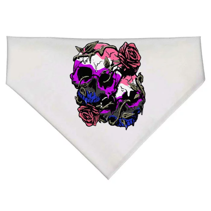 Gender Fluid Pride Flag Skull Roses Subtle Lgbtq USA-Made Doggie Bandana