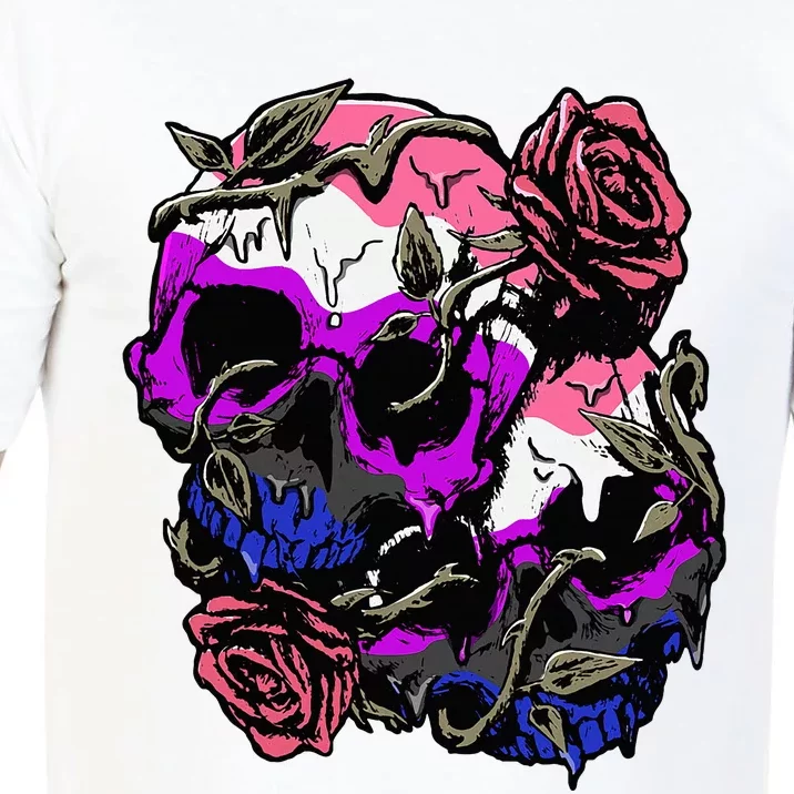 Gender Fluid Pride Flag Skull Roses Subtle Lgbtq Comfort Colors T-Shirt