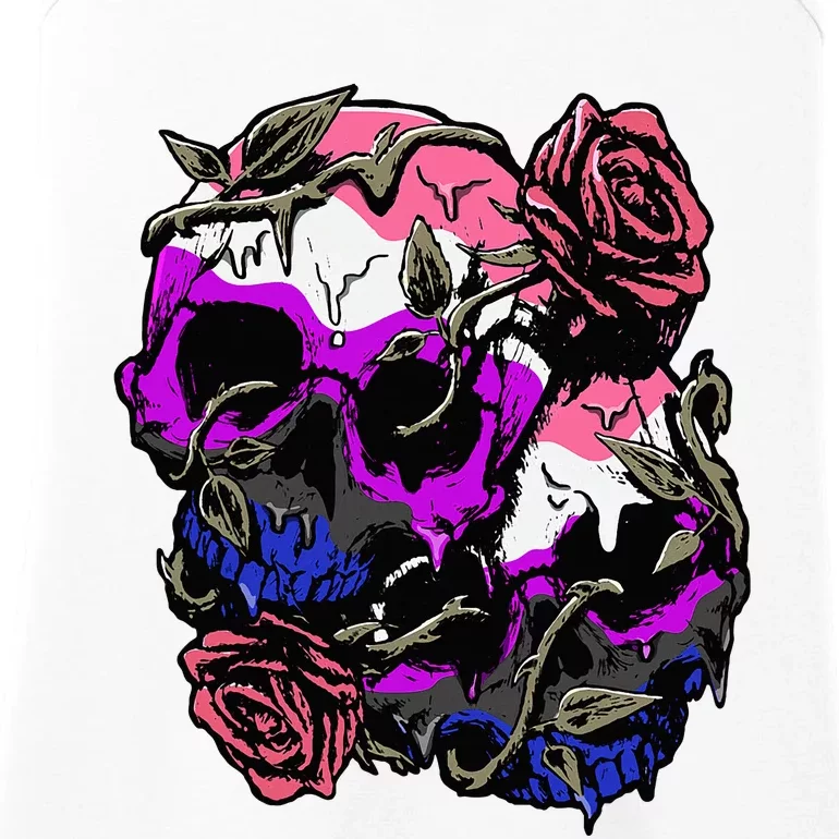 Gender Fluid Pride Flag Skull Roses Subtle Lgbtq Ladies Essential Tank