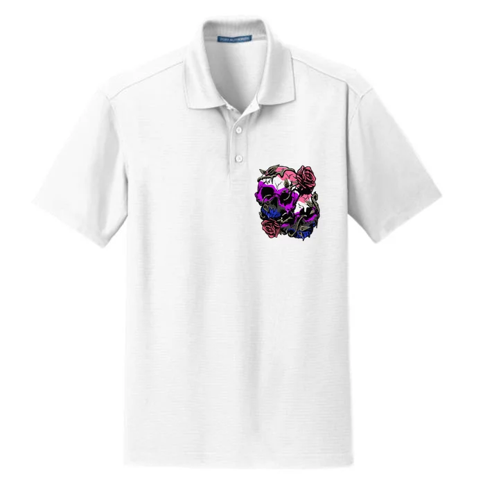 Gender Fluid Pride Flag Skull Roses Subtle Lgbtq Dry Zone Grid Performance Polo