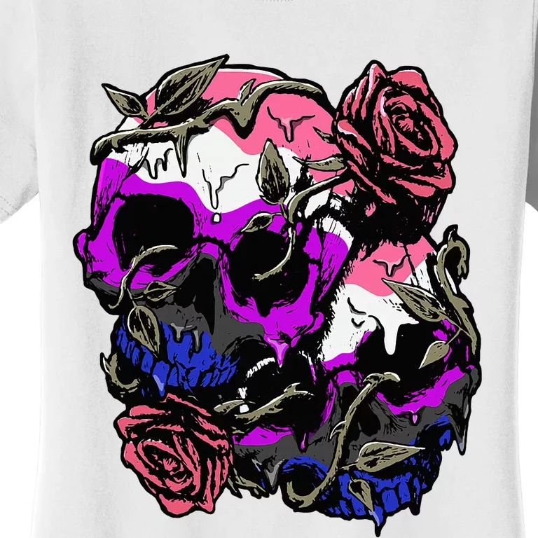 Gender Fluid Pride Flag Skull Roses Subtle Lgbtq Women's T-Shirt