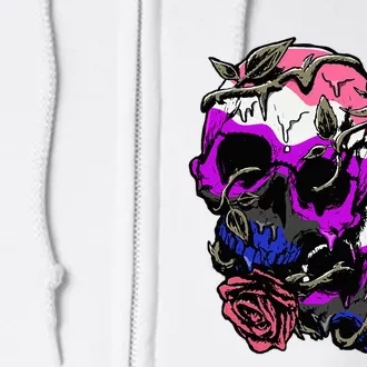 Gender Fluid Pride Flag Skull Roses Subtle Lgbtq Full Zip Hoodie