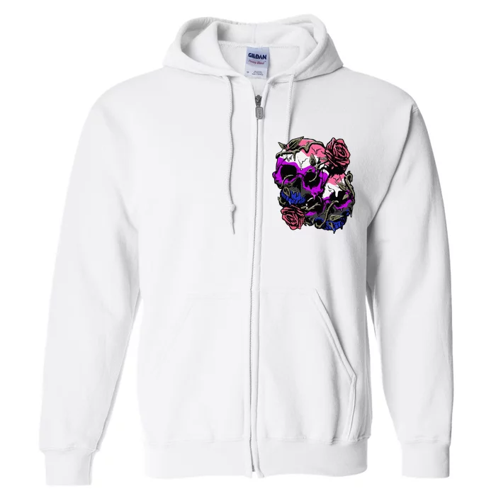 Gender Fluid Pride Flag Skull Roses Subtle Lgbtq Full Zip Hoodie