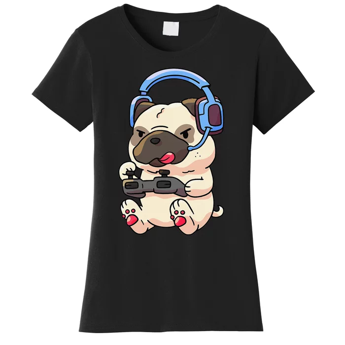 Gamer Funny Pug Lover Video Games Dog Pug Gaming Women's T-Shirt