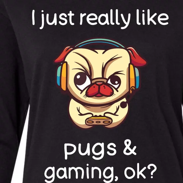 Gamer Funny Pug Lover Video Games Dog Pug Gaming Womens Cotton Relaxed Long Sleeve T-Shirt