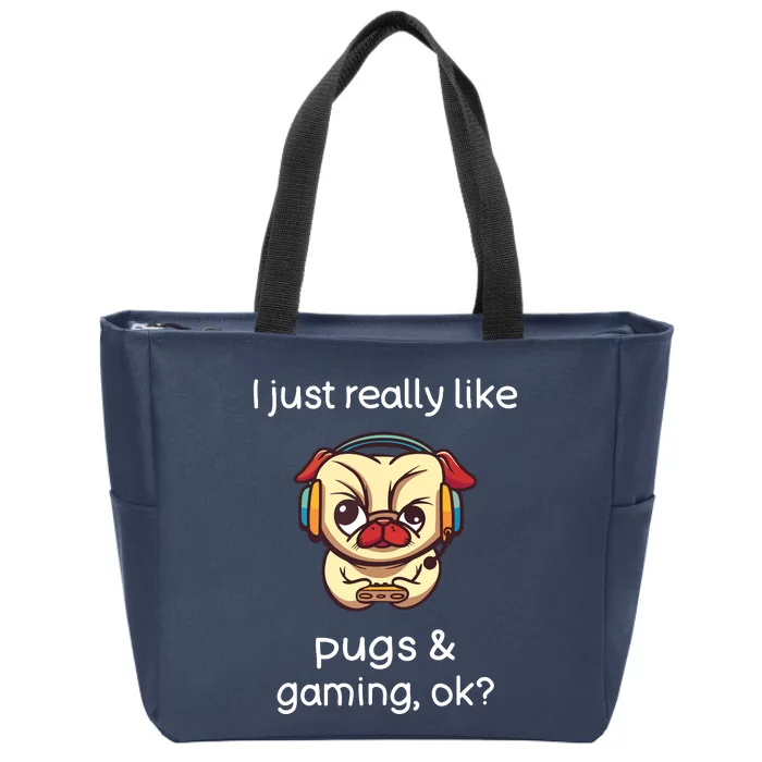 Gamer Funny Pug Lover Video Games Dog Pug Gaming Zip Tote Bag