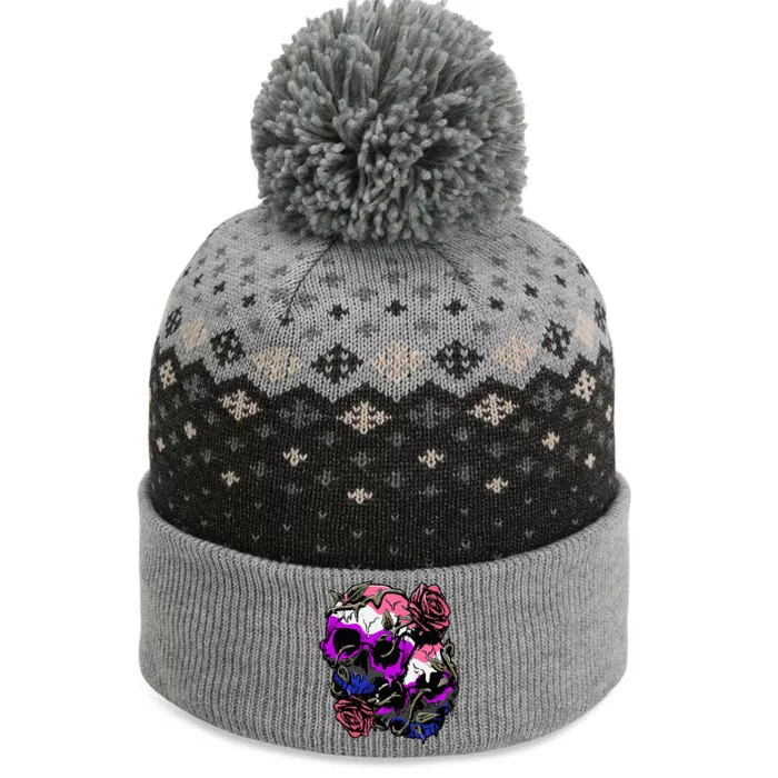 Gender Fluid Pride Flag Skull Roses Subtle Lgbt The Baniff Cuffed Pom Beanie