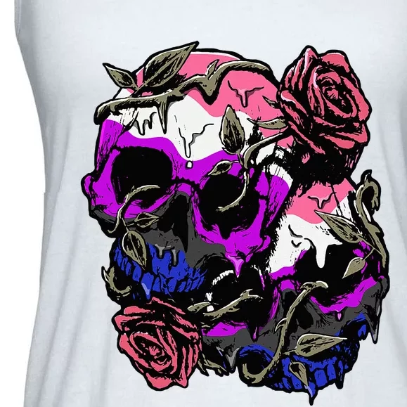 Gender Fluid Pride Flag Skull Roses Subtle Lgbt Ladies Essential Flowy Tank