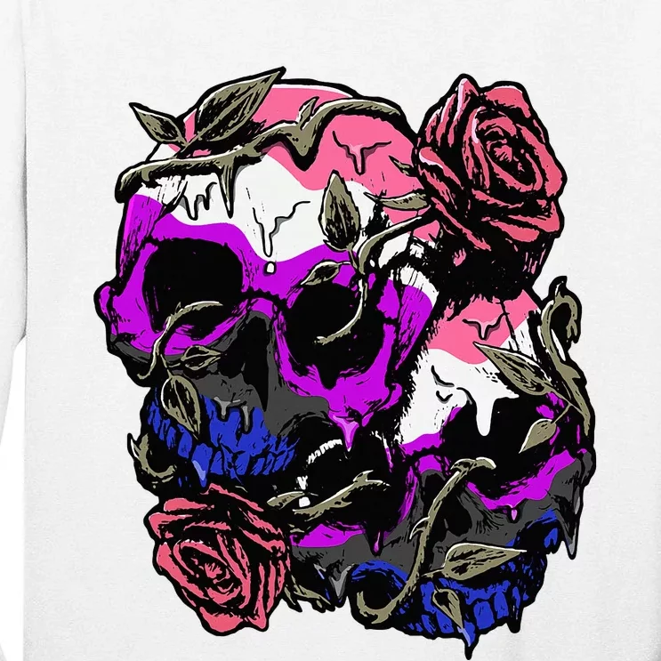 Gender Fluid Pride Flag Skull Roses Subtle Lgbt Tall Long Sleeve T-Shirt