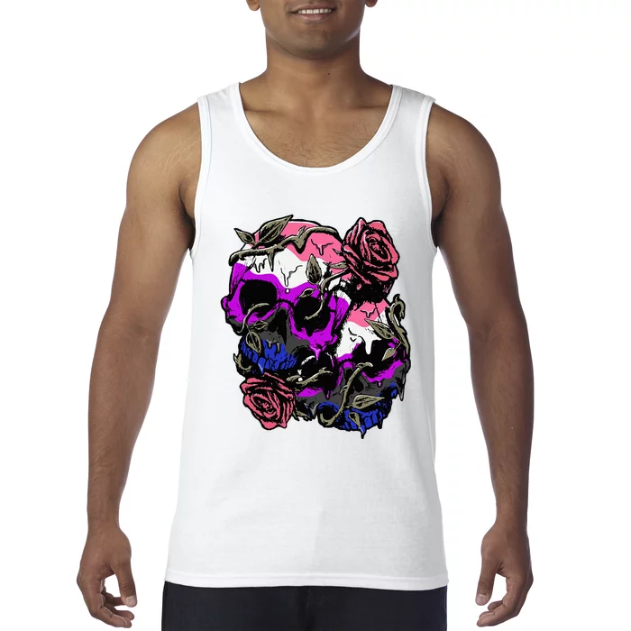 Gender Fluid Pride Flag Skull Roses Subtle Lgbt Tank Top