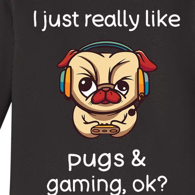 Gamer Funny Pug Lover Video Games Dog Pug Gaming Baby Long Sleeve Bodysuit