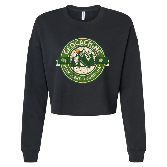 Geocaching Funny Retro Distressed Geocache Lover Cropped Pullover Crew