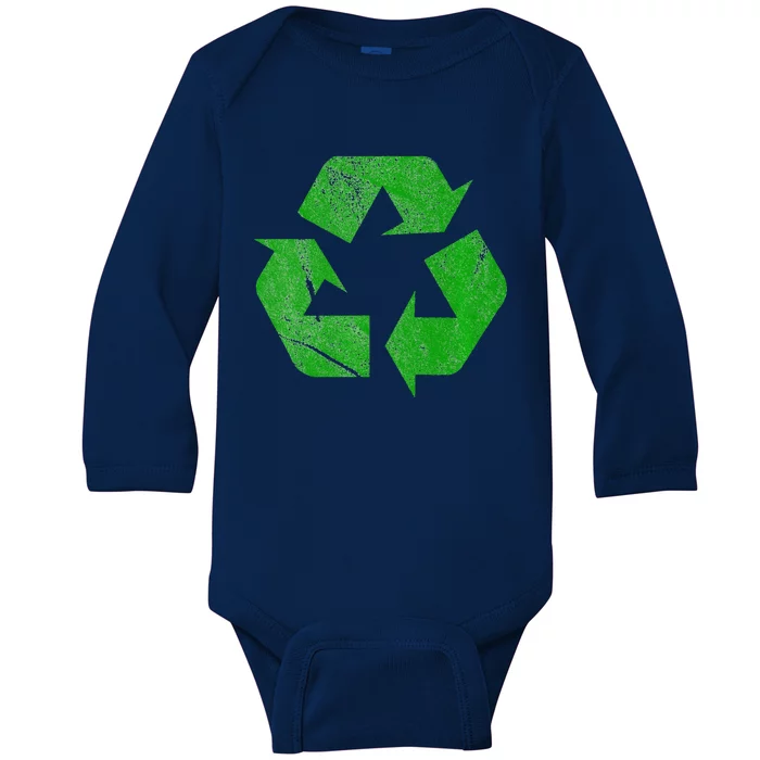 Green FauxWashWorn Recycle Logo Recycling Truck Sign Baby Long Sleeve Bodysuit