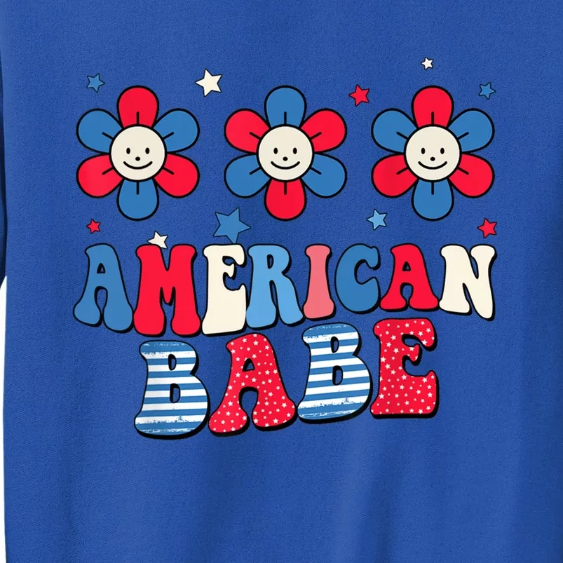 Groovy Flower Retro Usa Flag American Babe 4th Of July Gift Sweatshirt