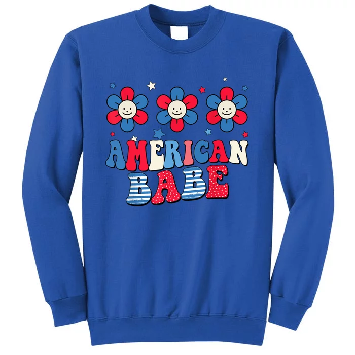 Groovy Flower Retro Usa Flag American Babe 4th Of July Gift Sweatshirt