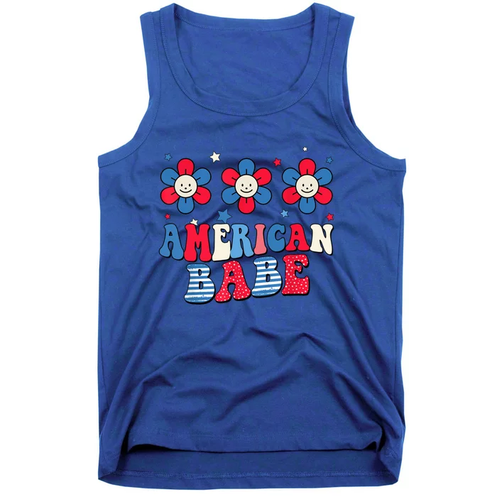 Groovy Flower Retro Usa Flag American Babe 4th Of July Gift Tank Top