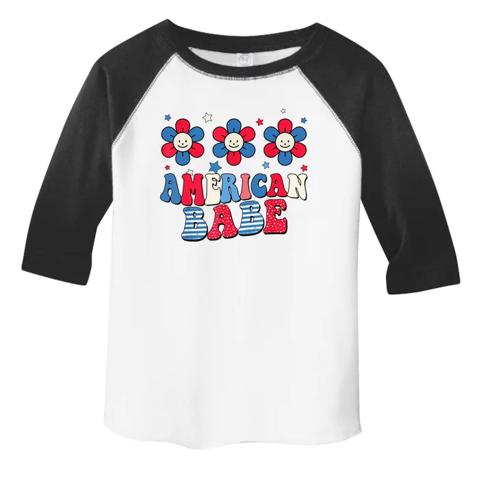 Groovy Flower Retro Usa Flag American Babe 4th Of July Gift Toddler Fine Jersey T-Shirt