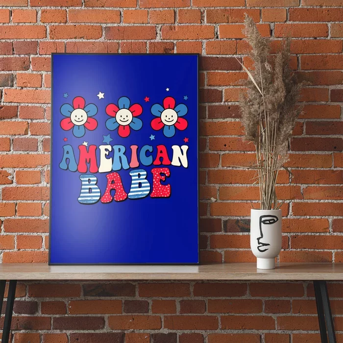 Groovy Flower Retro Usa Flag American Babe 4th Of July Gift Poster