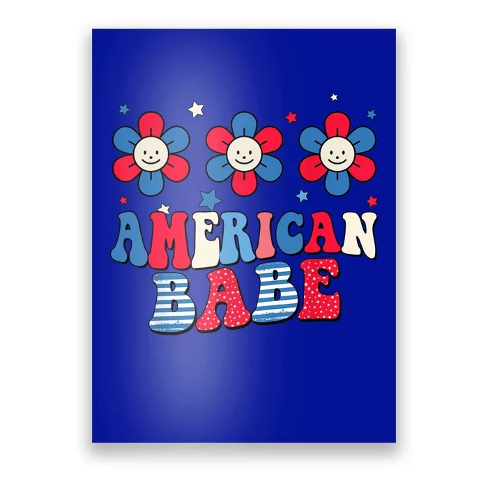 Groovy Flower Retro Usa Flag American Babe 4th Of July Gift Poster