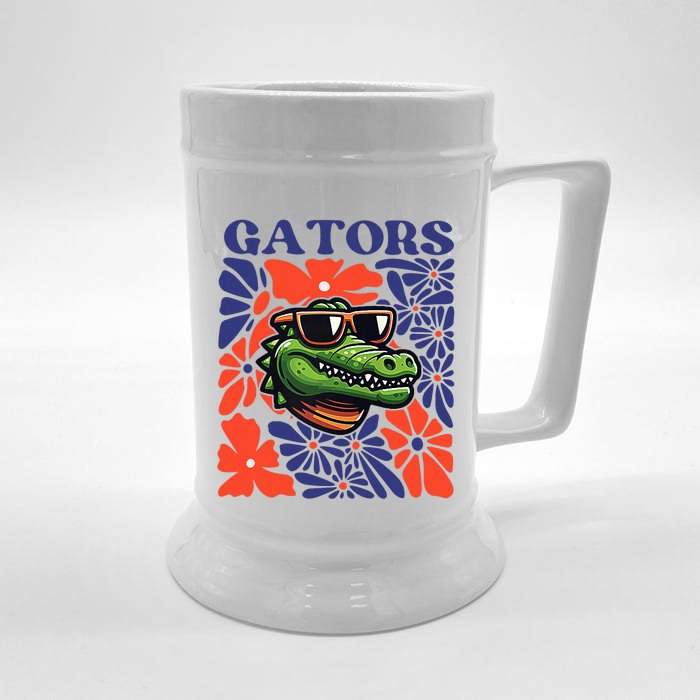 Gators Floral Retro Back To School Spirit Squad Front & Back Beer Stein